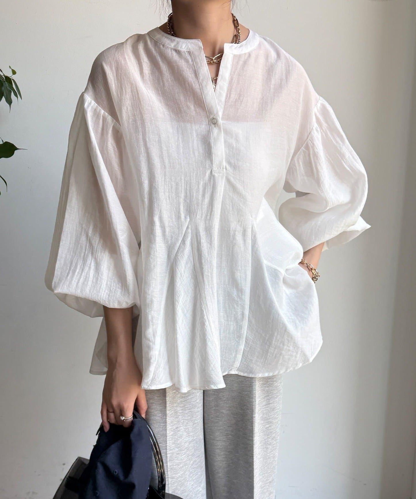 拼接褶皺 女式襯衫