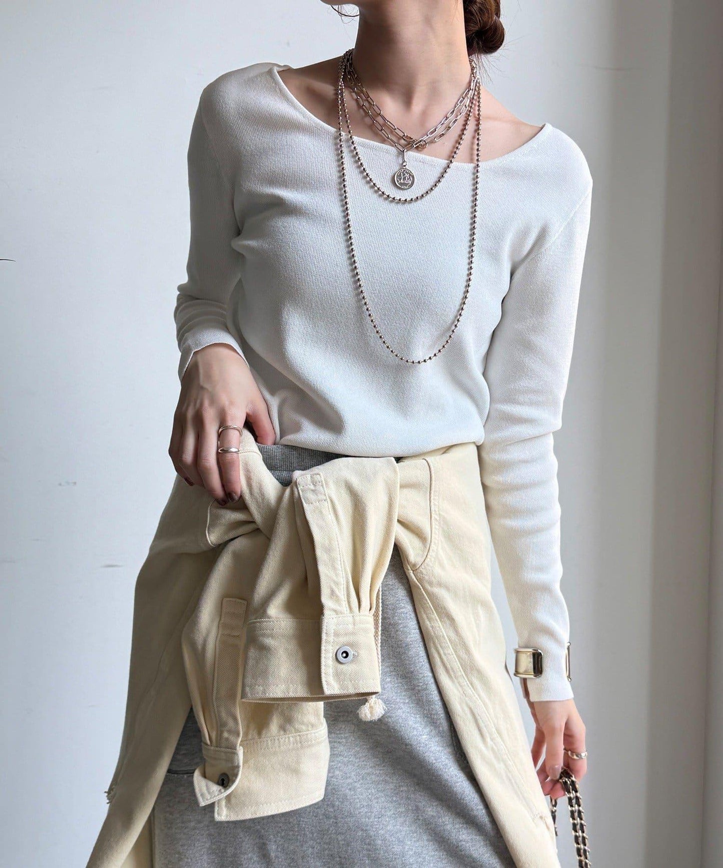 方形領口 針織 長袖 針織套頭衫