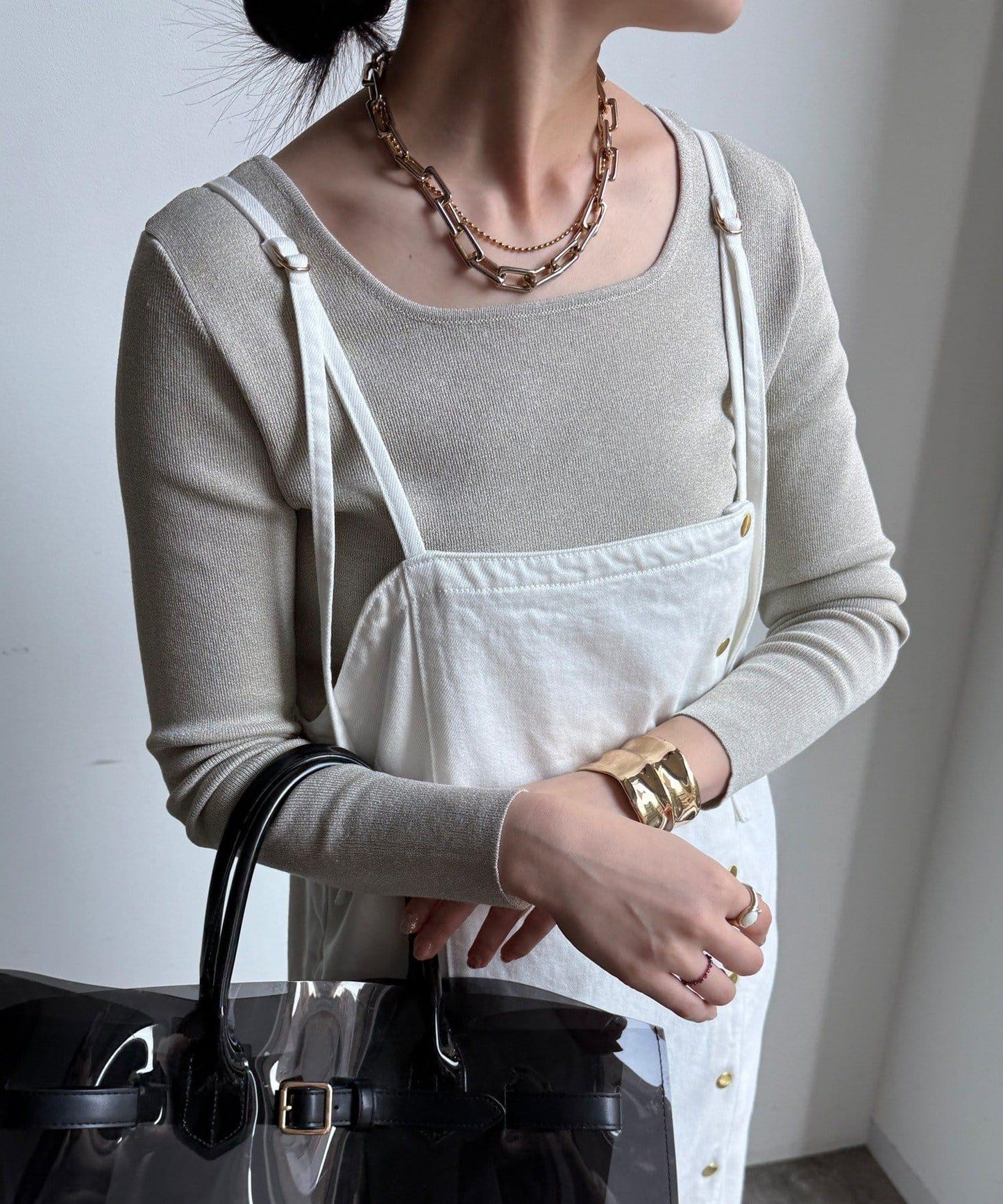 方形領口 針織 長袖 針織套頭衫