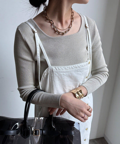 方形領口 針織 長袖 針織套頭衫