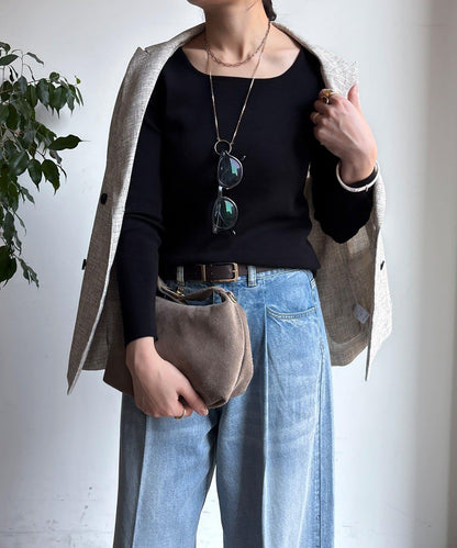 方形領口 針織 長袖 針織套頭衫