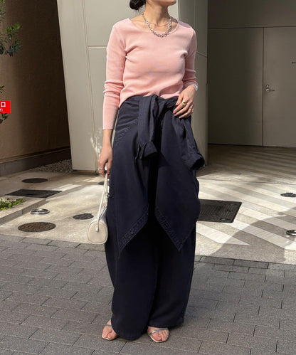 方形領口 針織 長袖 針織套頭衫