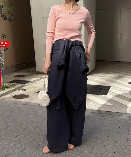 方形領口 針織 長袖 針織套頭衫