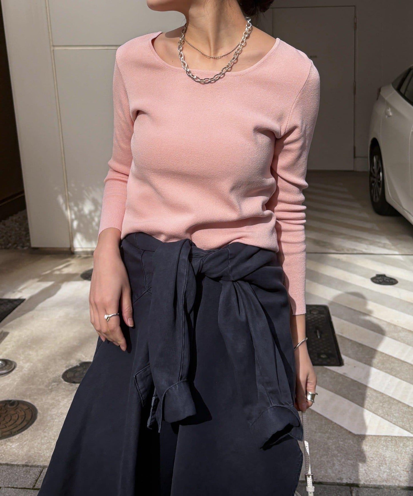 方形領口 針織 長袖 針織套頭衫