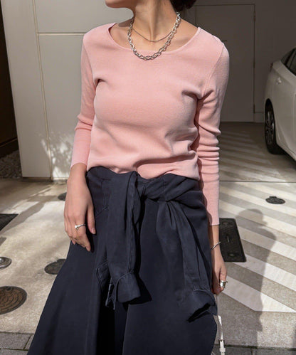 方形領口 針織 長袖 針織套頭衫