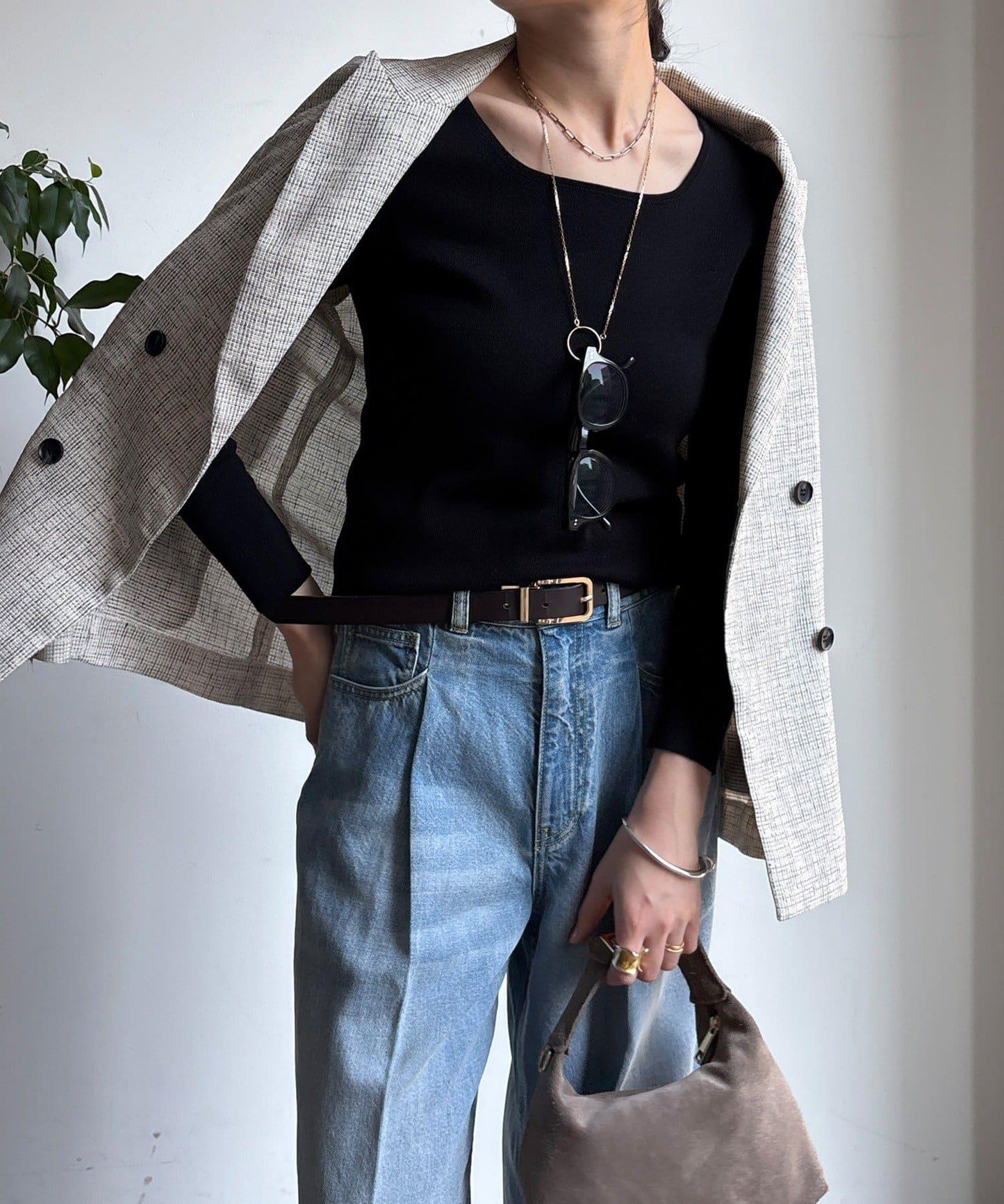 方形領口 針織 長袖 針織套頭衫