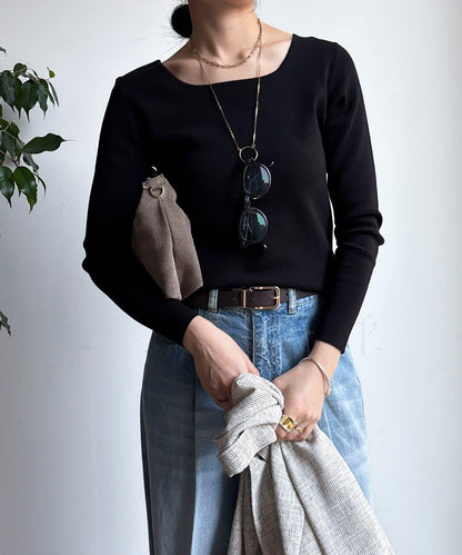 方形領口 針織 長袖 針織套頭衫