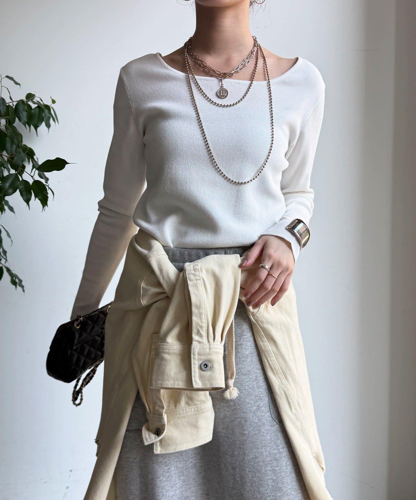 方形領口 針織 長袖 針織套頭衫