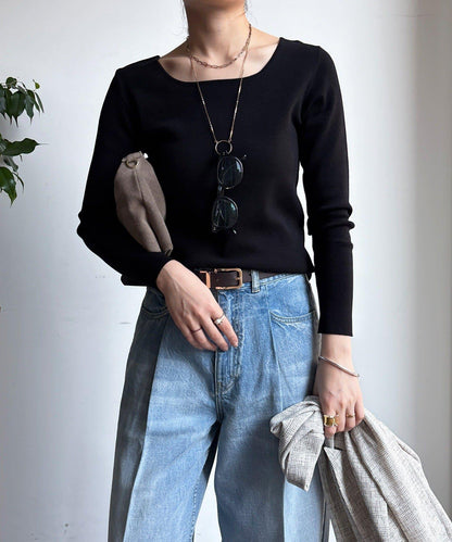 方形領口 針織 長袖 針織套頭衫