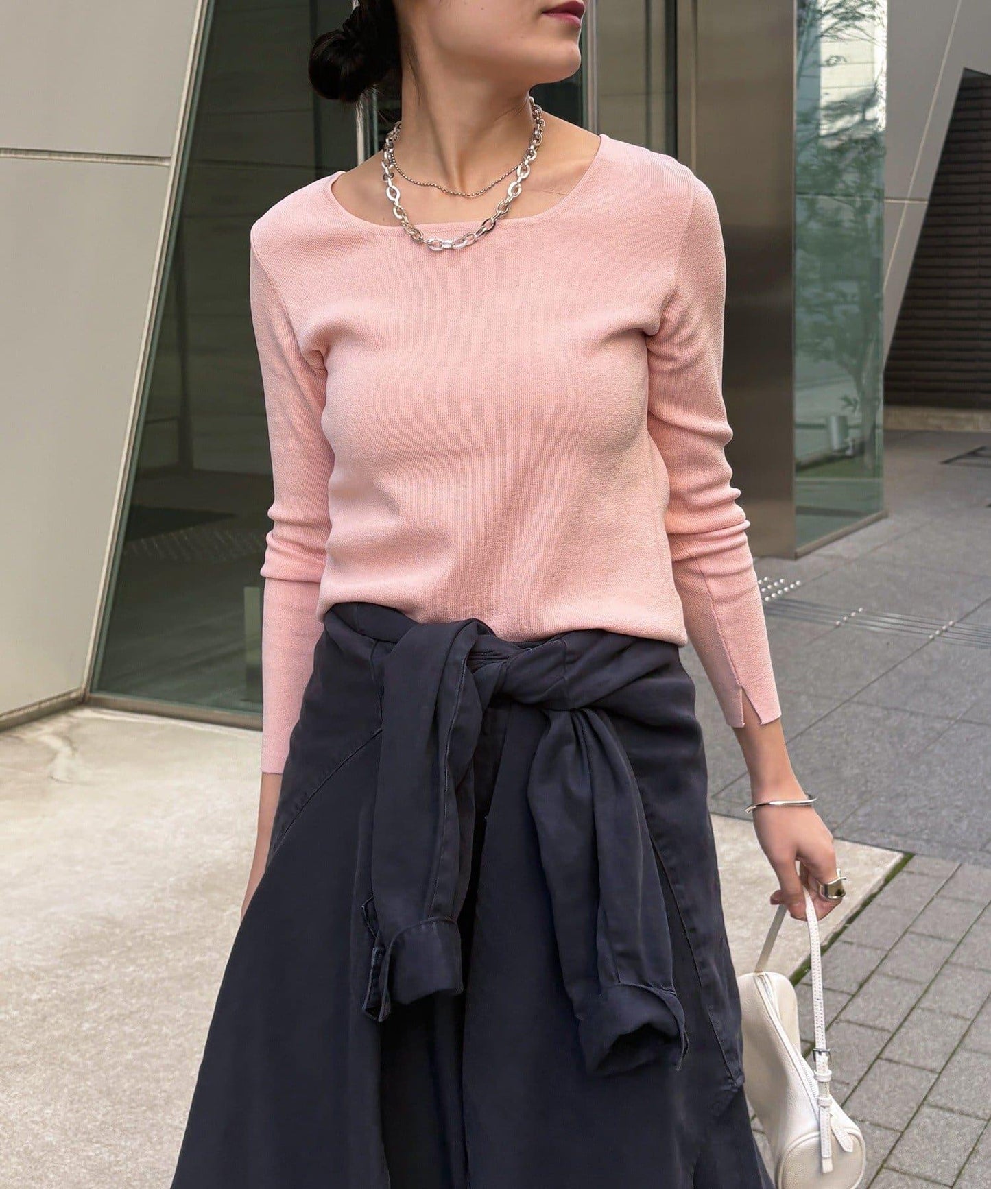 方形領口 針織 長袖 針織套頭衫