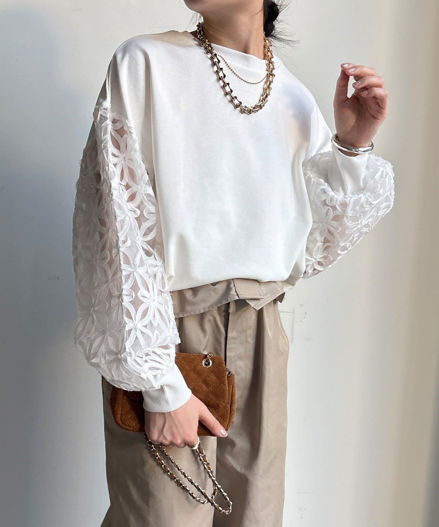 花卉網紗拼接 加絨套頭衛衣（網絡）