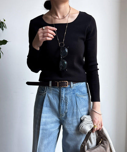 方形領口 針織 長袖 針織套頭衫