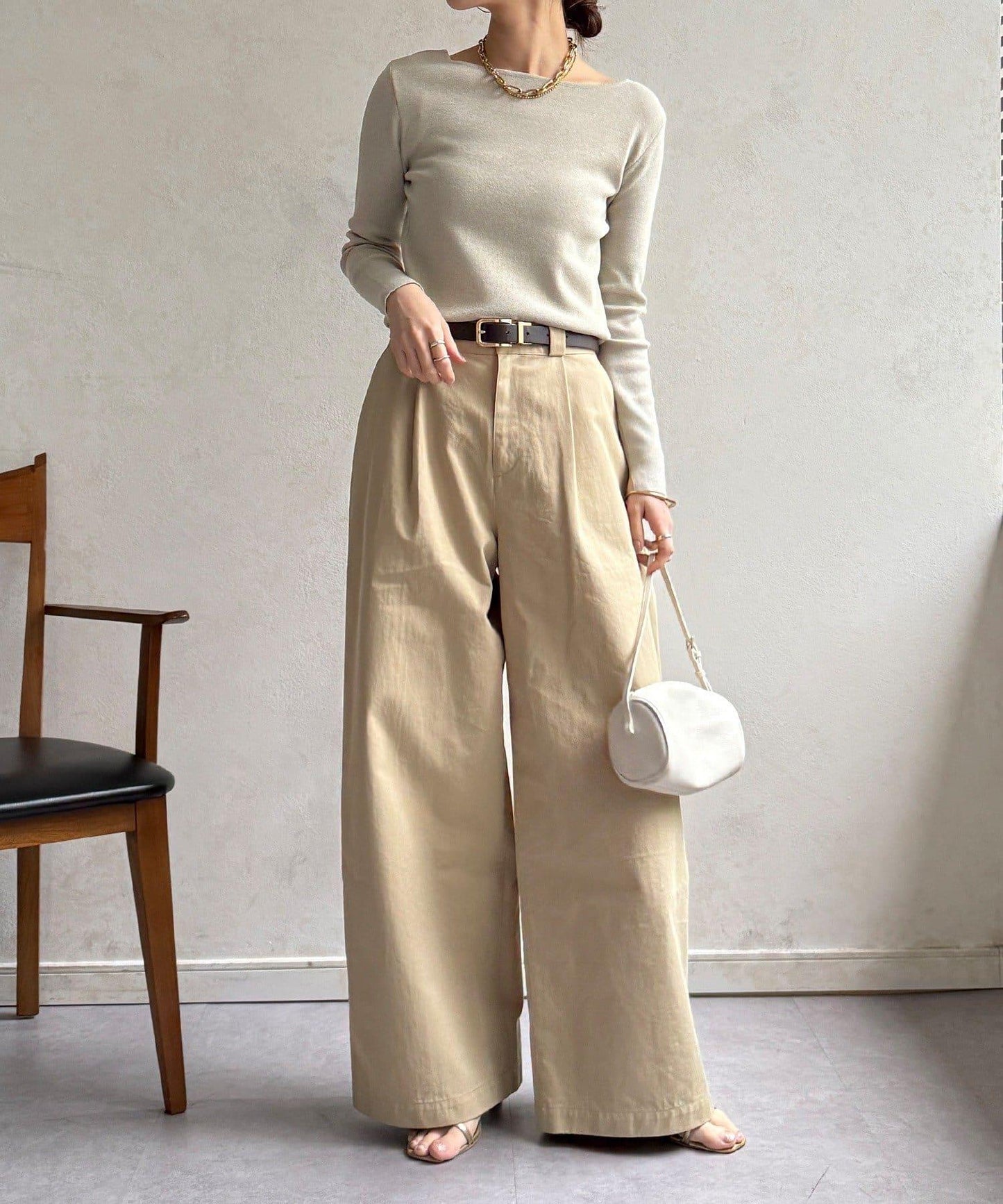 方形領口 針織 長袖 針織套頭衫