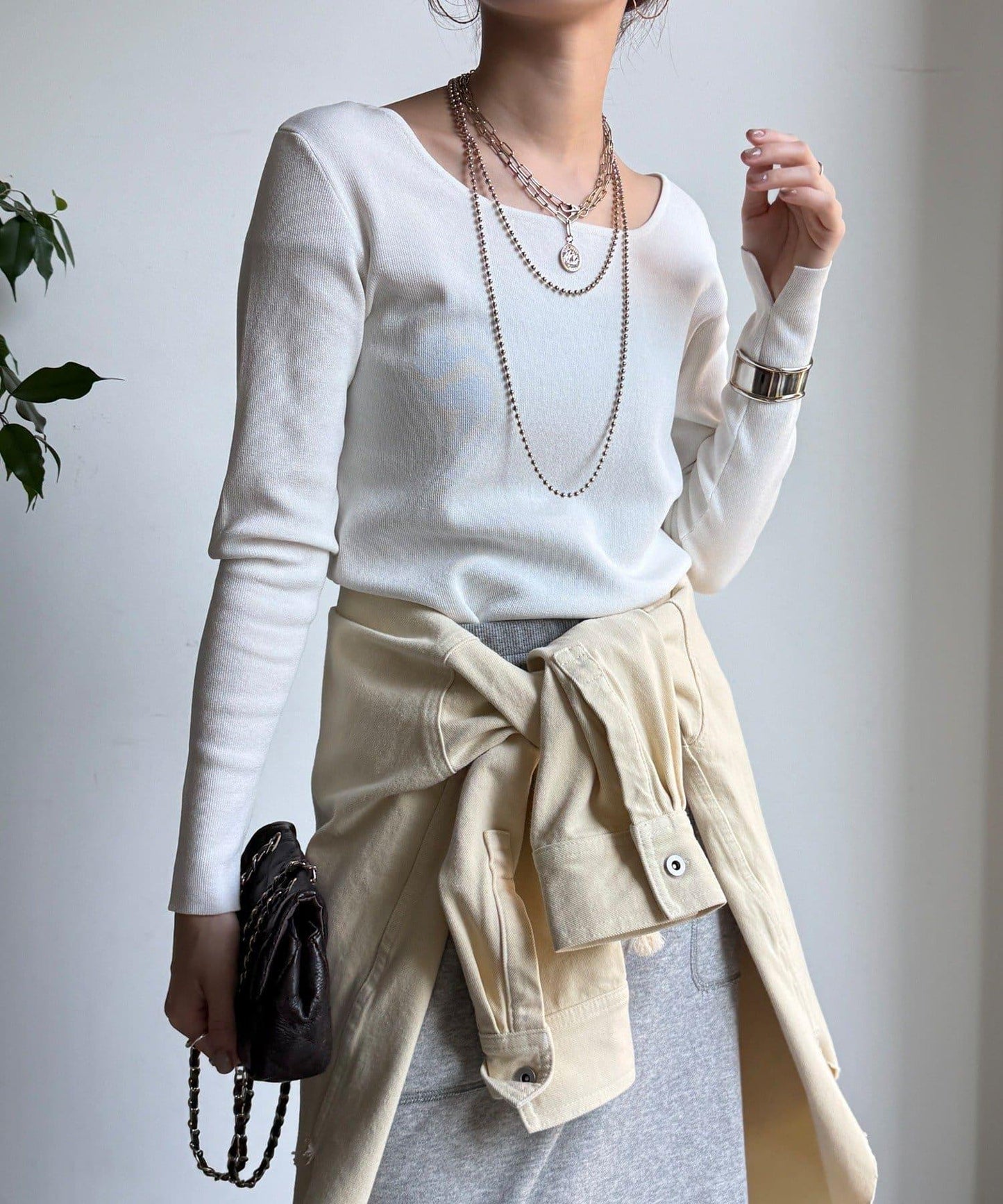 方形領口 針織 長袖 針織套頭衫