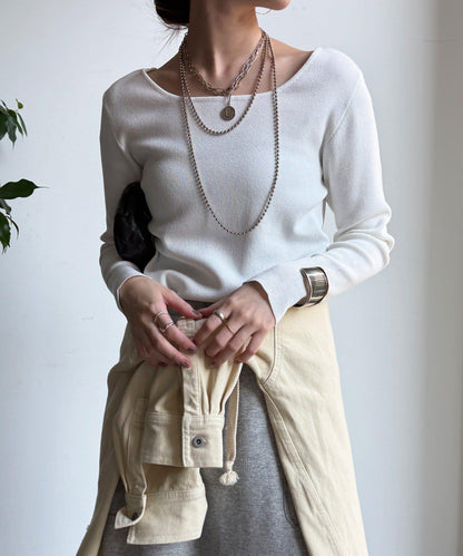 方形領口 針織 長袖 針織套頭衫