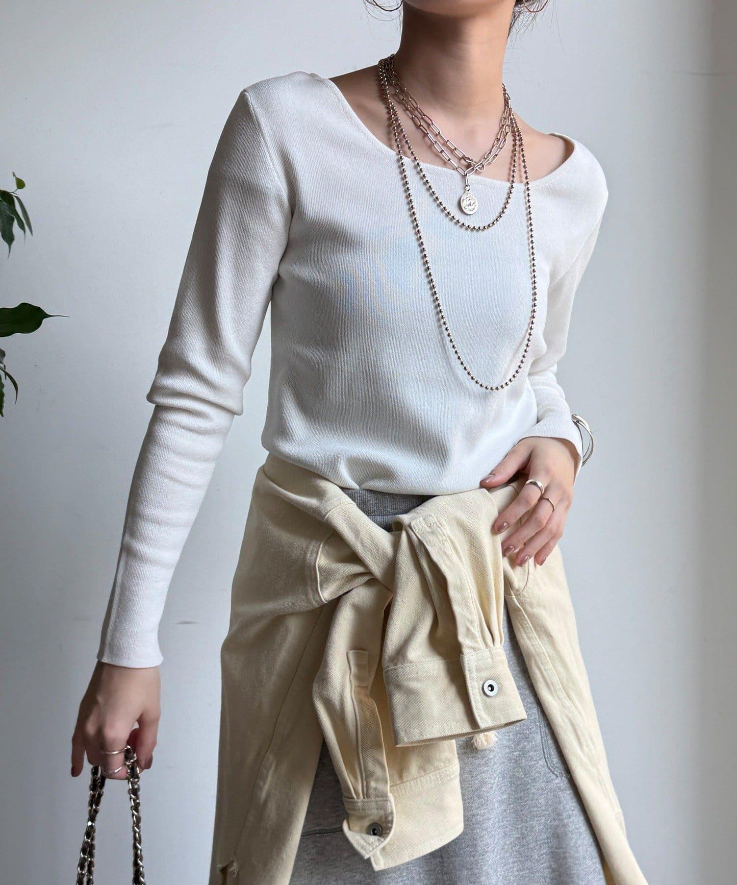 方形領口 針織 長袖 針織套頭衫