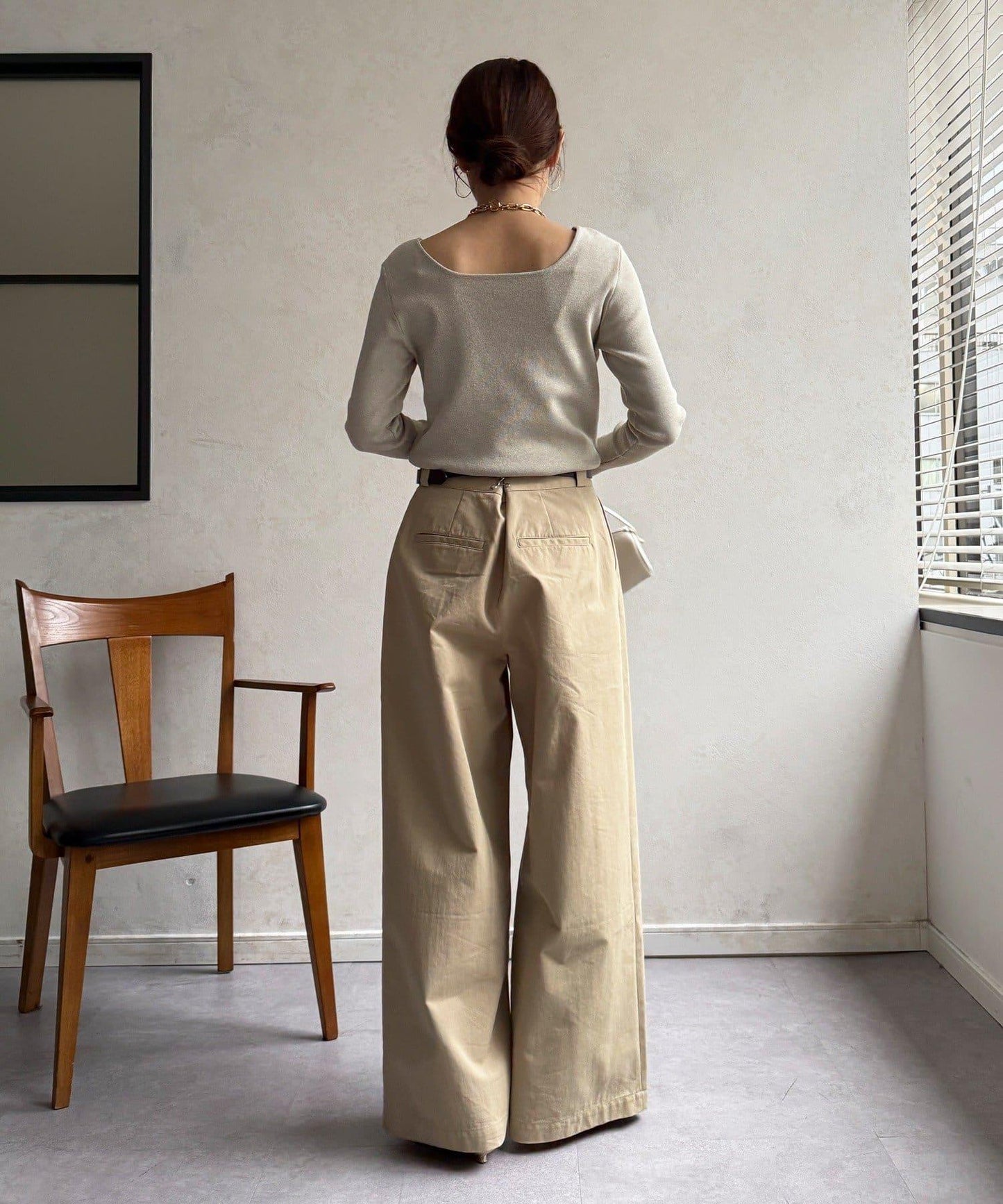 方形領口 針織 長袖 針織套頭衫