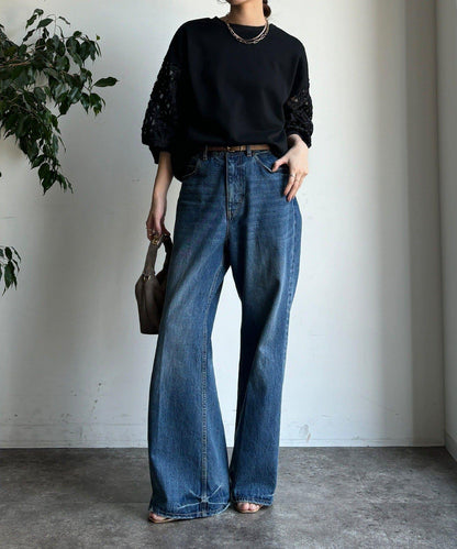 花卉網紗拼接 加絨套頭衛衣（網絡）