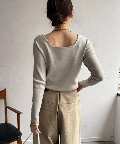 方形領口 針織 長袖 針織套頭衫