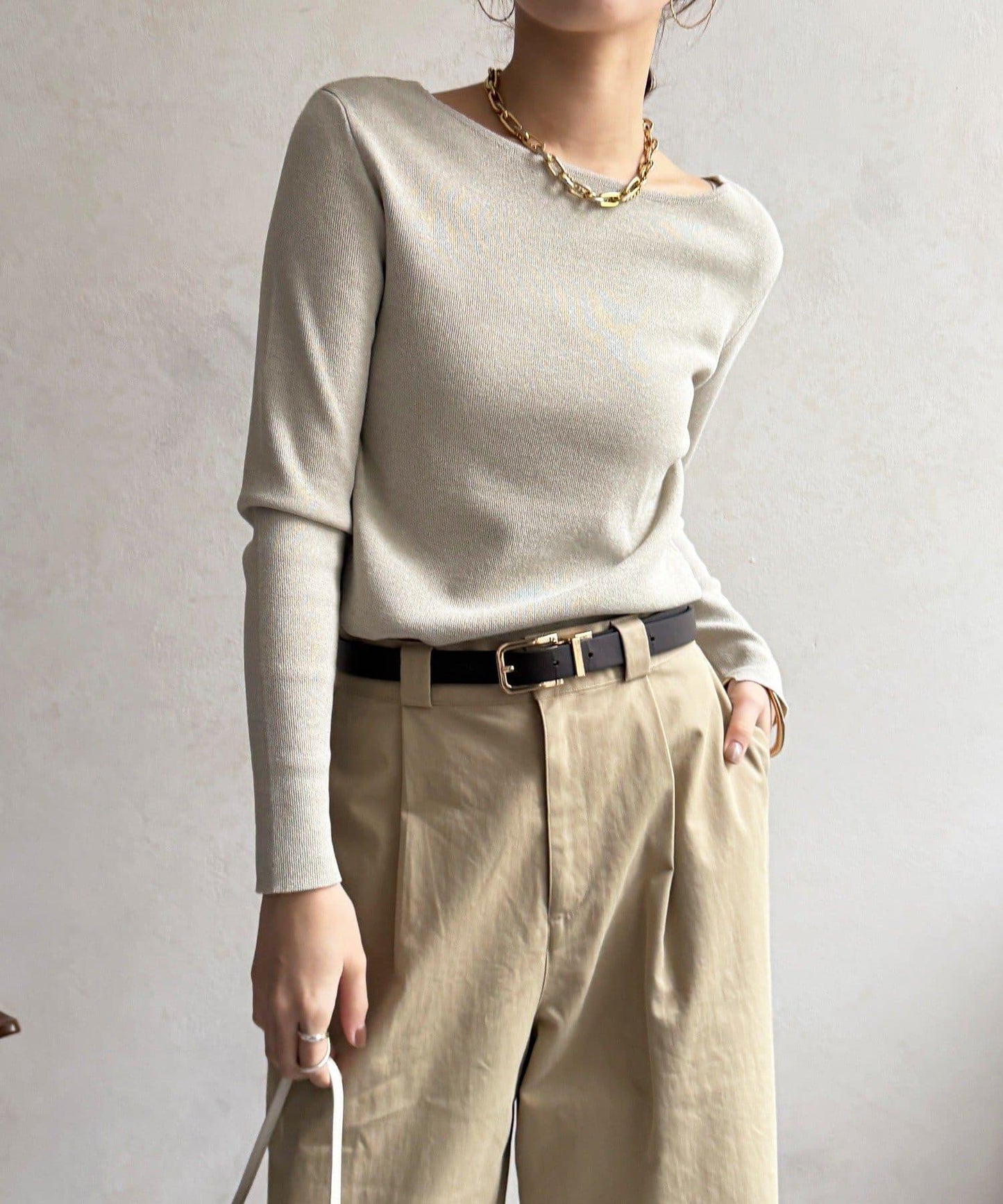 方形領口 針織 長袖 針織套頭衫