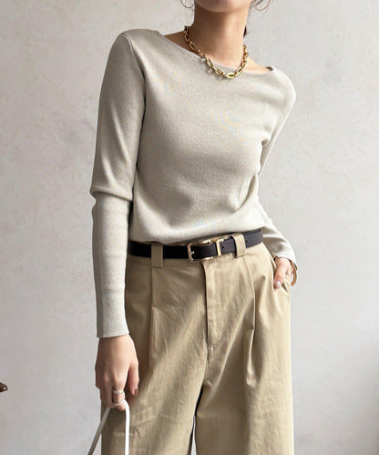 方形領口 針織 長袖 針織套頭衫