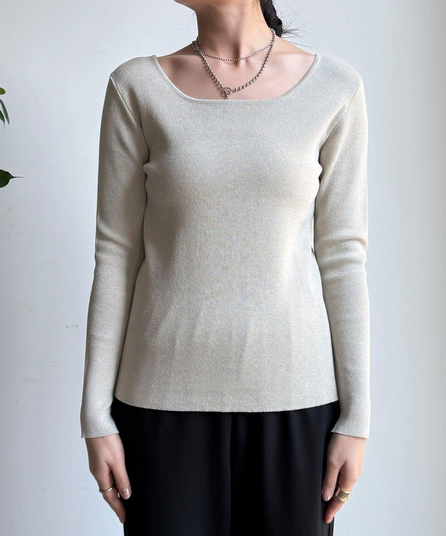 方形領口 針織 長袖 針織套頭衫