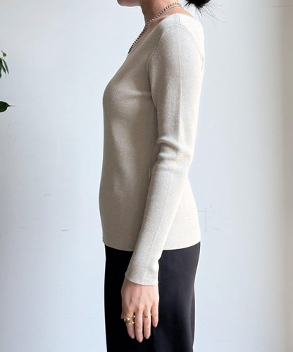 方形領口 針織 長袖 針織套頭衫