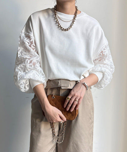 花卉網紗拼接 加絨套頭衛衣（網絡）