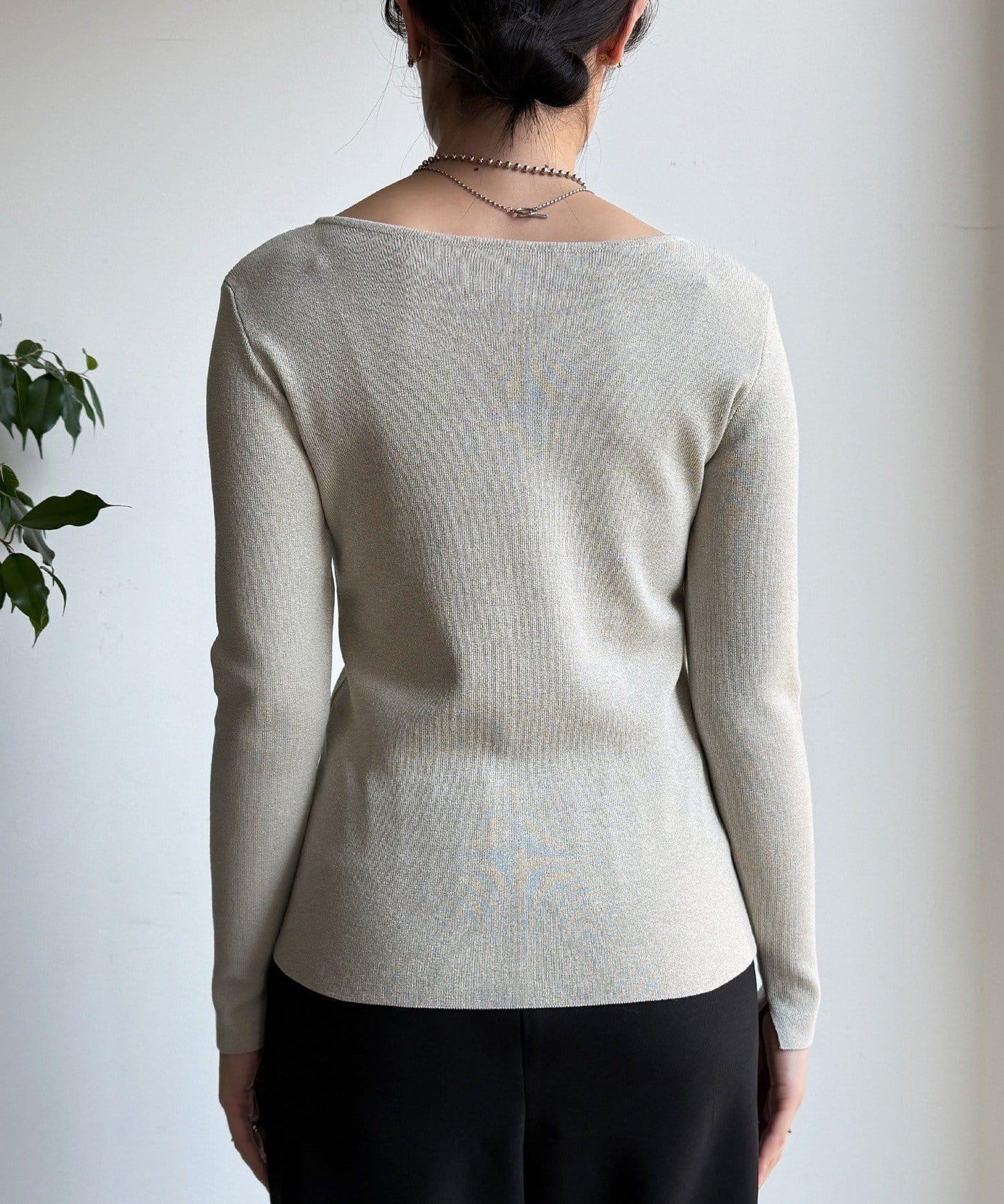 方形領口 針織 長袖 針織套頭衫