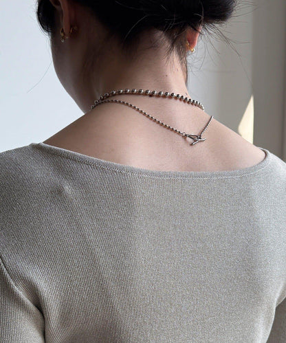 方形領口 針織 長袖 針織套頭衫