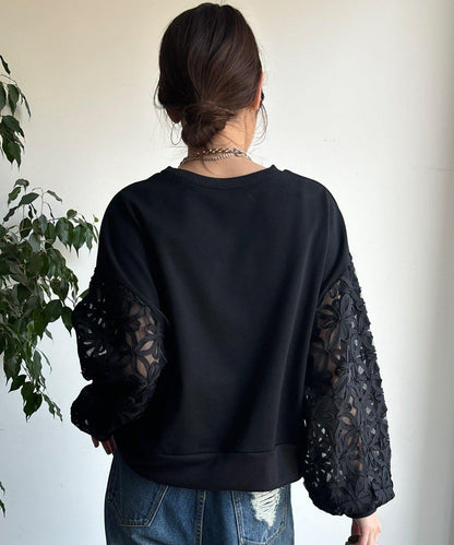 花卉網紗拼接 加絨套頭衛衣（網絡）