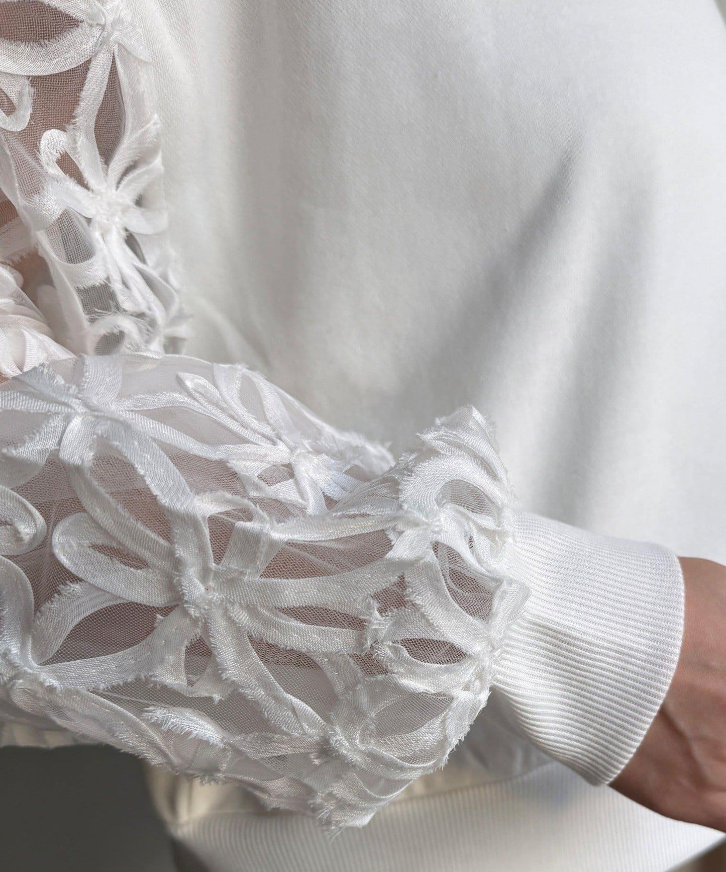 花卉網紗拼接 加絨套頭衛衣（網絡）