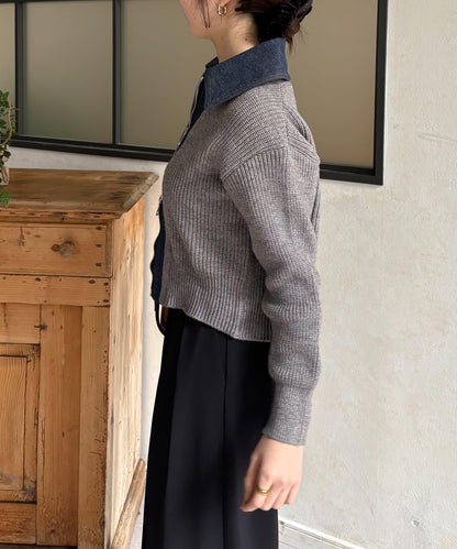 牛仔拼接雙拉鍊針織開衫