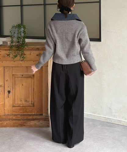 牛仔拼接雙拉鍊針織開衫