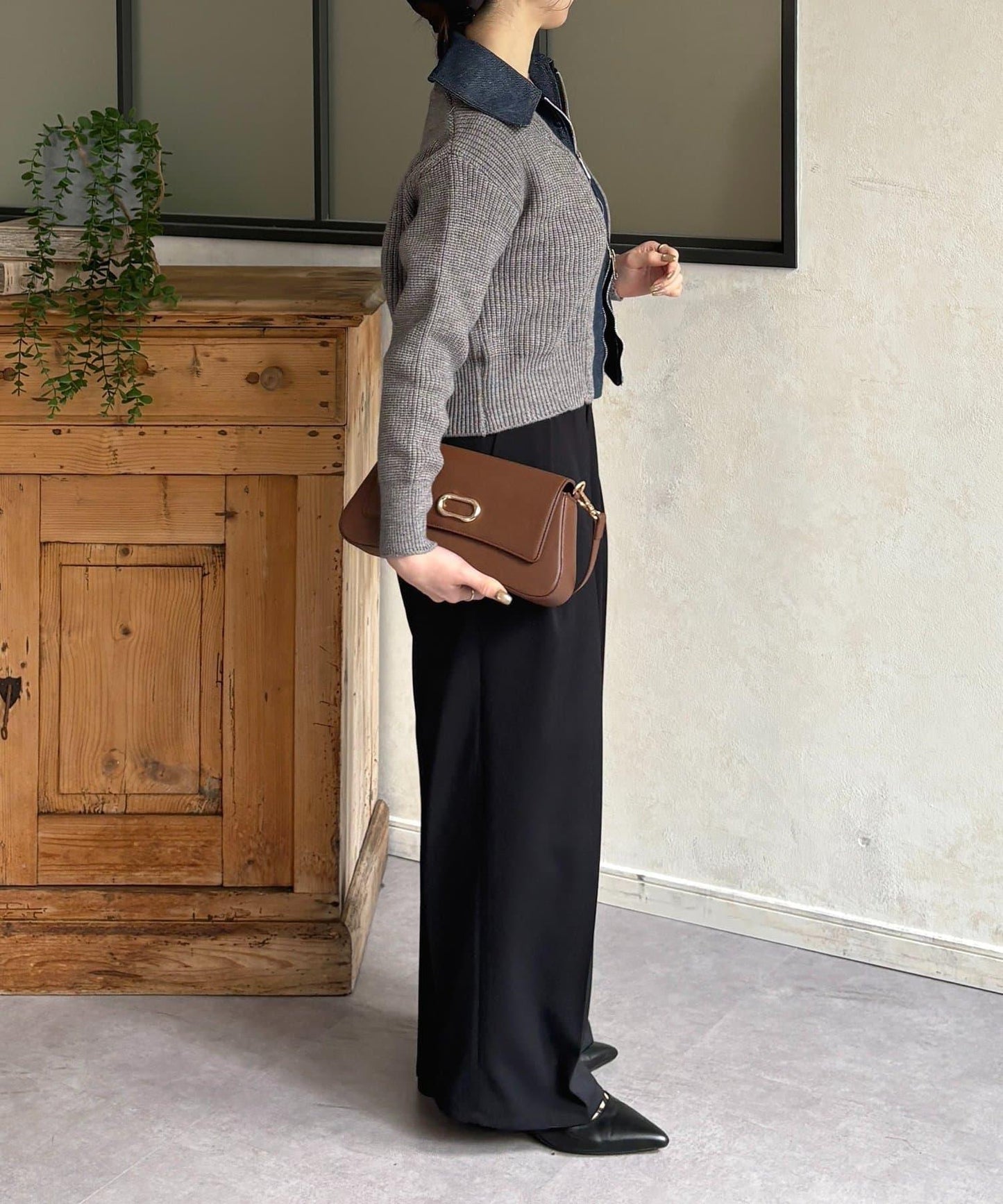 牛仔拼接雙拉鍊針織開衫