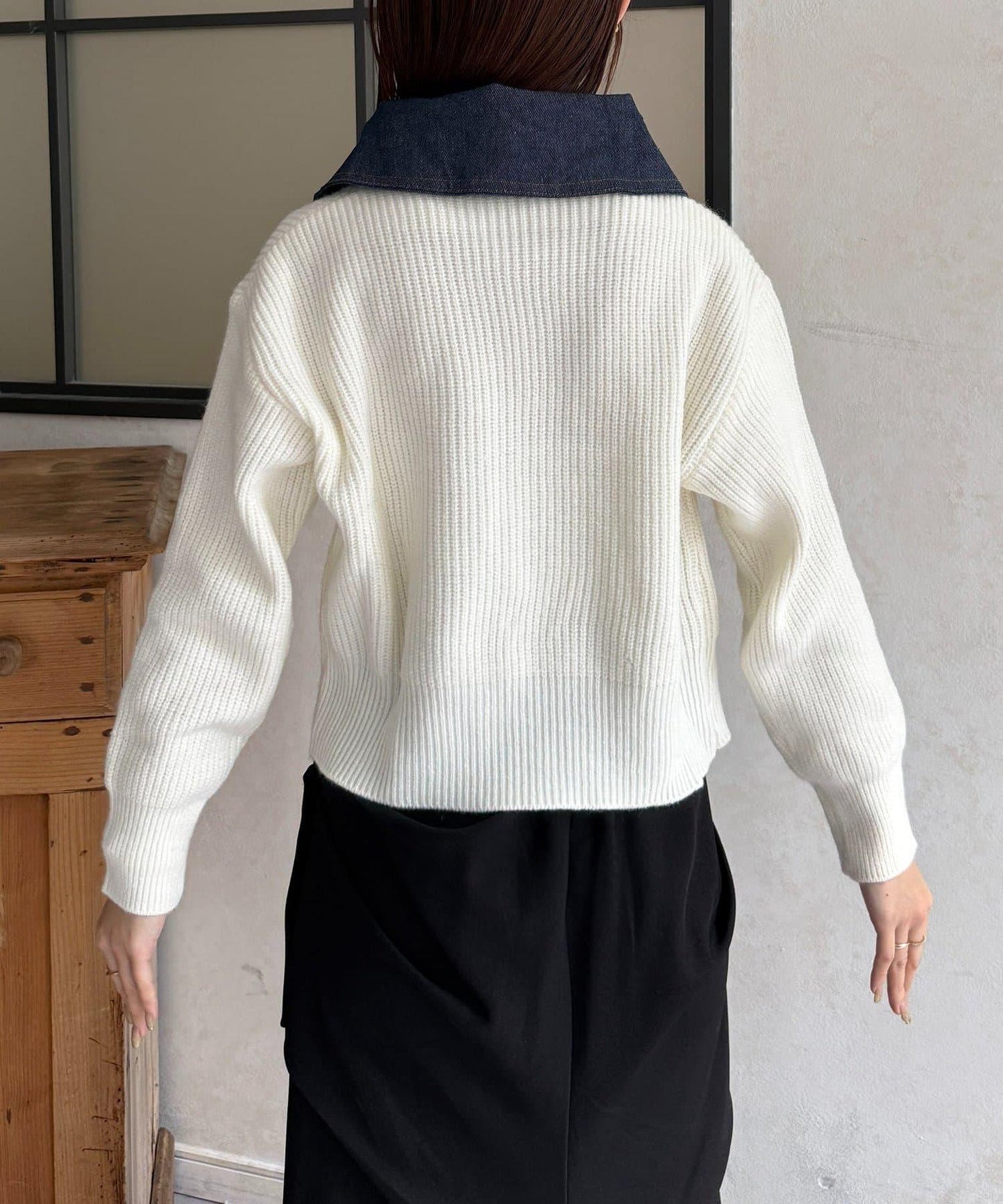 牛仔拼接雙拉鍊針織開衫