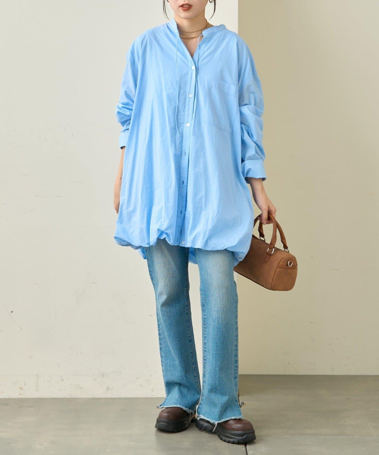 多款圖案 氣球下襬 長款襯衫