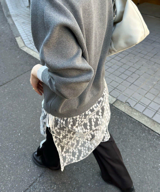 FRIPIER 蕾絲拼接針織上衣