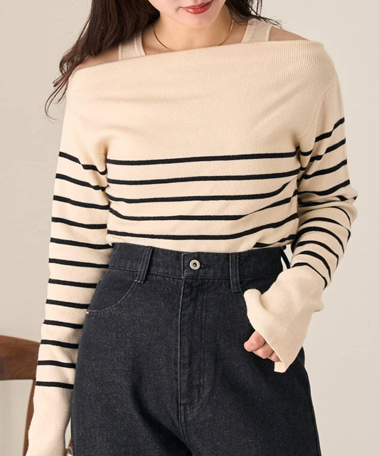 四色可選 B 附吊帶一字肩針織上衣