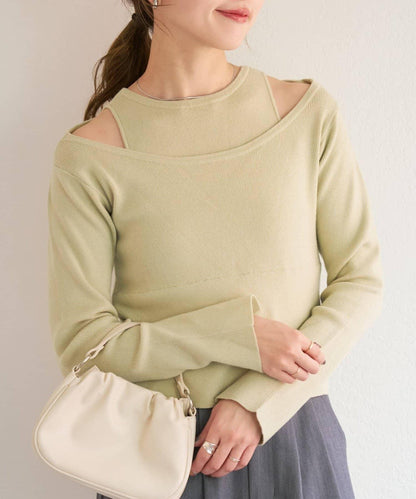 四色可選 B 附吊帶一字肩針織上衣