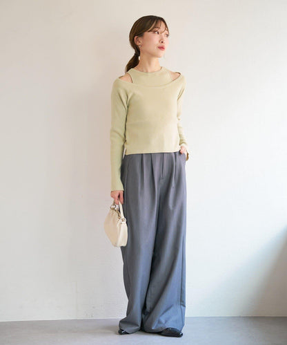 四色可選 B 附吊帶一字肩針織上衣