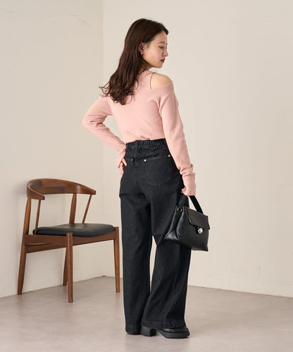 四色可選 B 附吊帶一字肩針織上衣