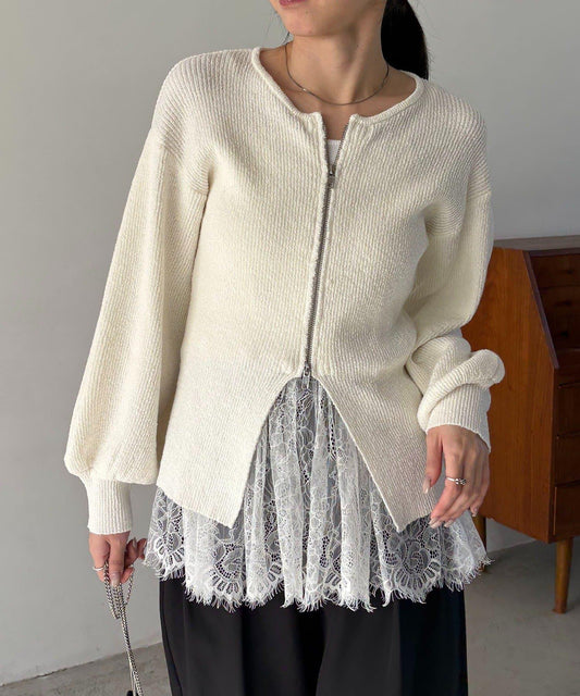 CAPRICIEUX LE'MAGE 粗紗拉鍊蓬鬆針織開衫