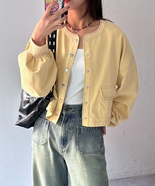 心形紐扣配色縫線 衛衣開衫