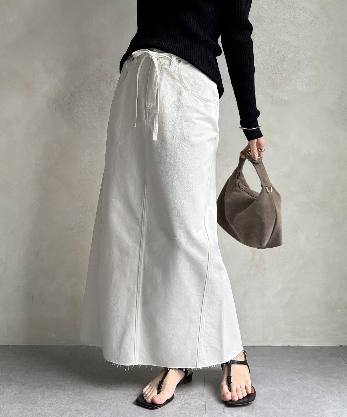 帶腰帶修身設計 牛仔半身裙