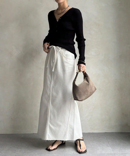 帶腰帶修身設計 牛仔半身裙