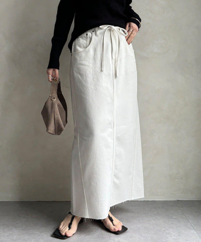 帶腰帶修身設計 牛仔半身裙