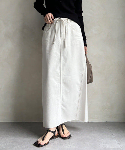 帶腰帶修身設計 牛仔半身裙