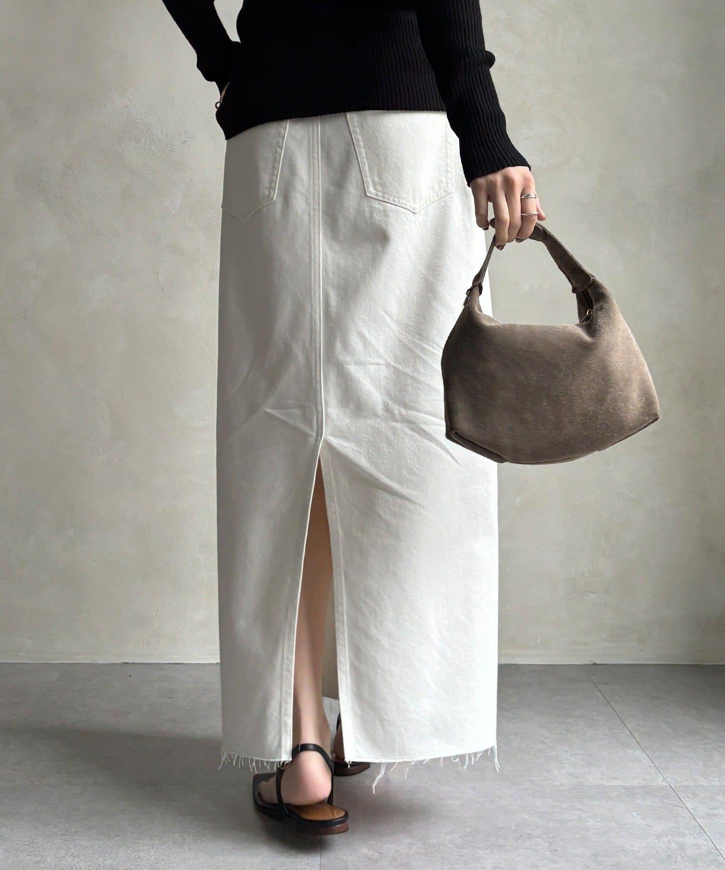 帶腰帶修身設計 牛仔半身裙