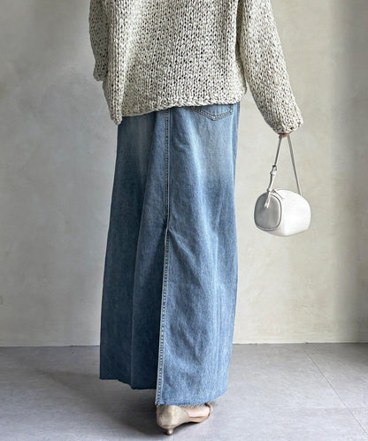 帶腰帶修身設計 牛仔半身裙